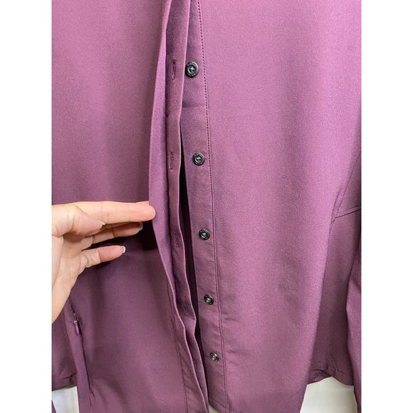Hi-Tec  Foraker Mixed Media Relaxed Button Front Purple Long Sleeve Shirt Size M - Picture 4 of 8